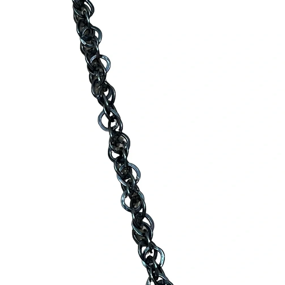 Long Statement Necklace with Dangle Fringe Detail Black Purple Feather